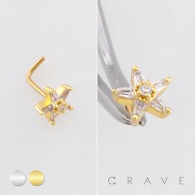 DIMENSIONAL MULTI CZ STAR POLISH 316L SURGICAL STEEL L-SHAPE NOSE RING